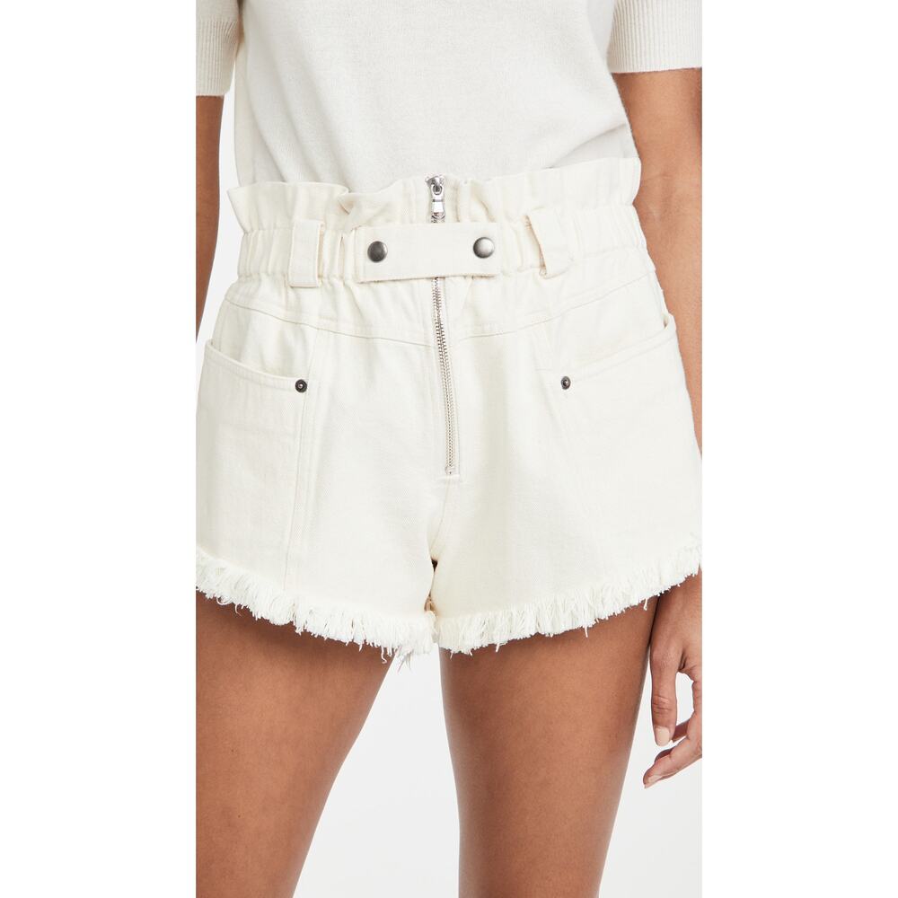 Sea White High-Rise Paperbag Denim Shorts